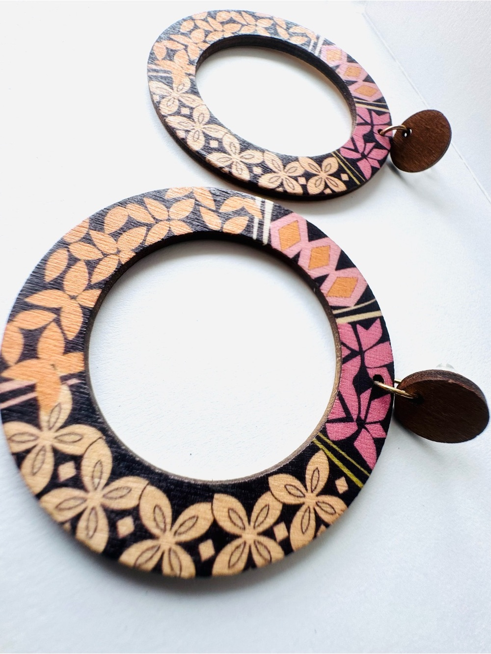 Neutral Hues of Beige, Brown and Pink Hoop Earrings - Stainless Steel